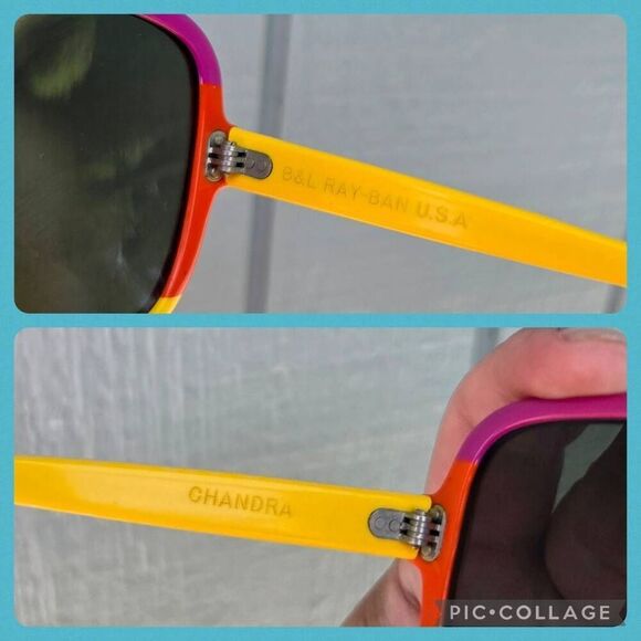 70s Ray-Ban B&L Chandra Rare Neon Tricolor Colorblock Round G-15 Sunglasses. - Picture 8 of 9